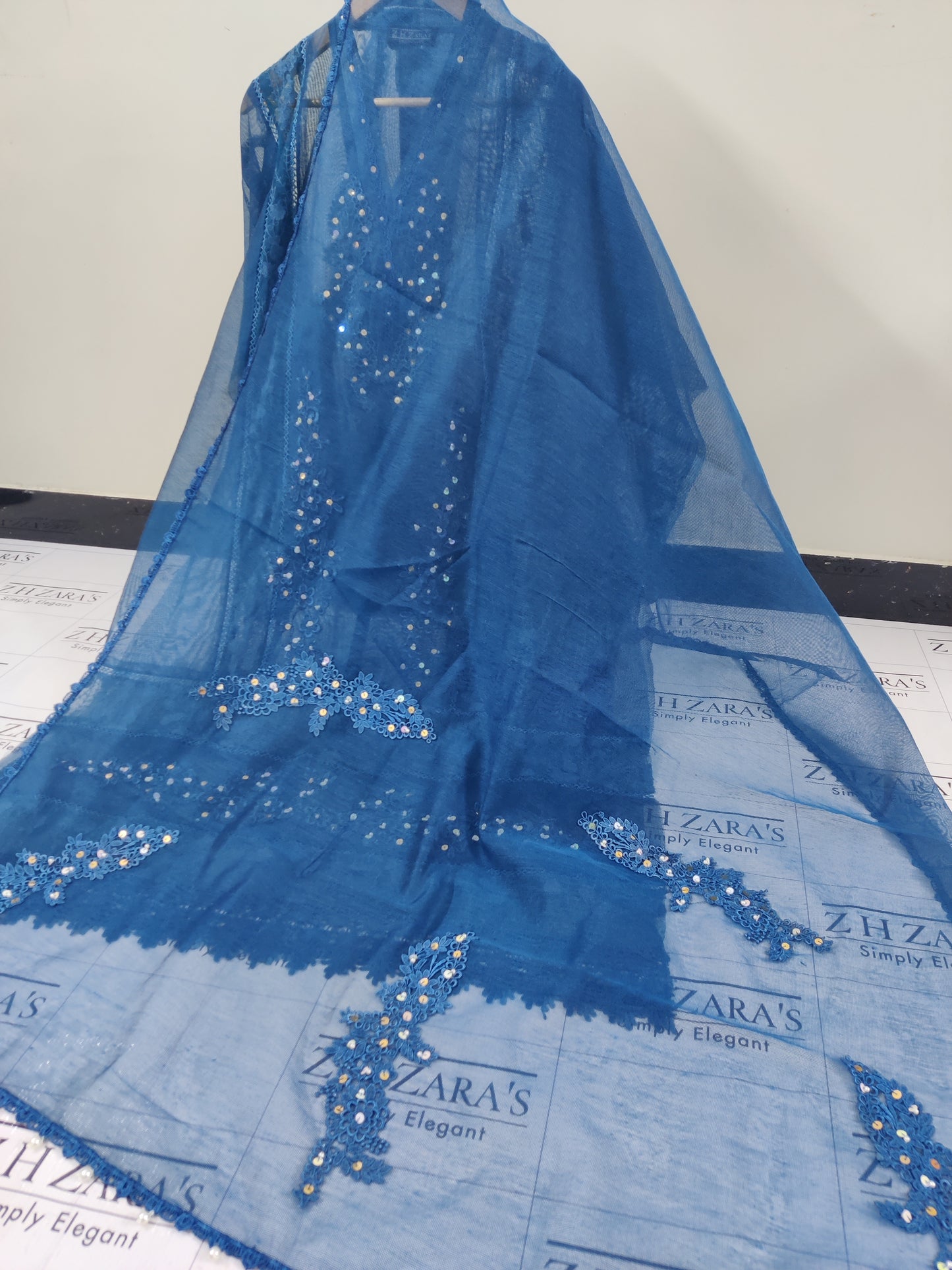 Peacock Blue V2 Cutwork Handwork 2pc