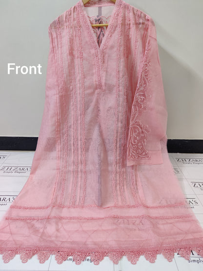 Pink Cutwork Silk Applique 2pc