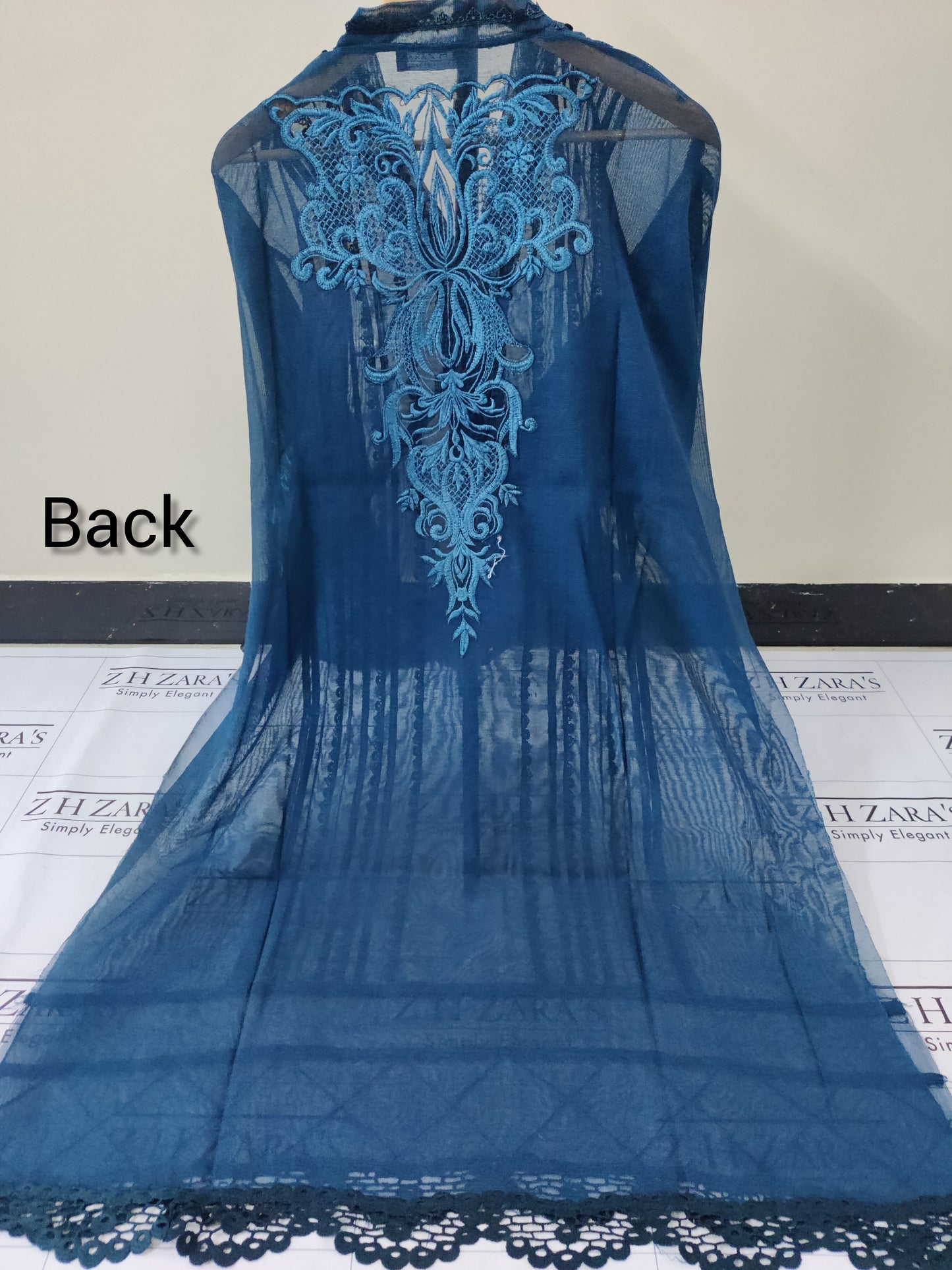 Peacock Blue Cutwork Silk Applique 2pc