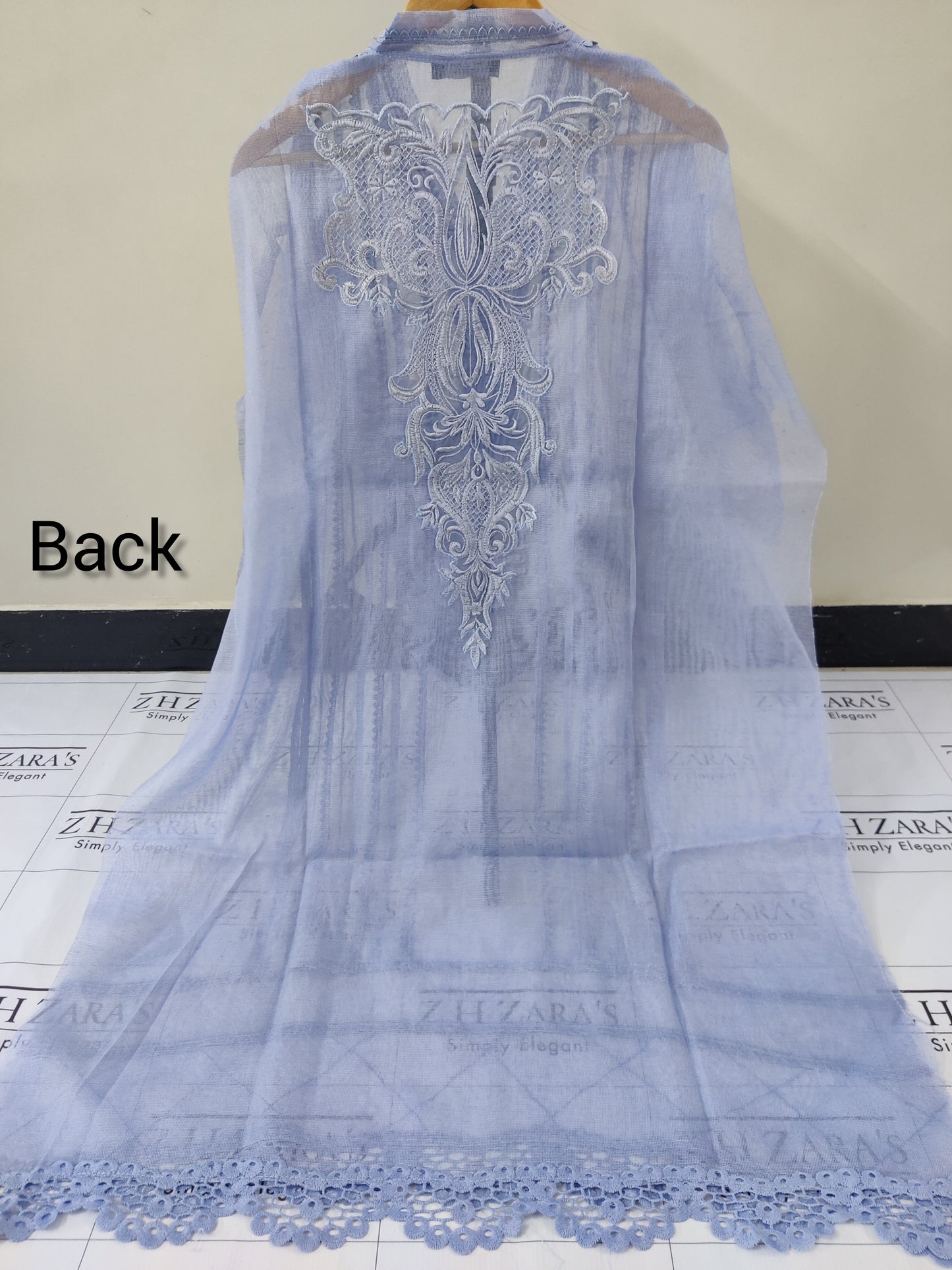 Ice Blue Cutwork Silk Applique 2pc