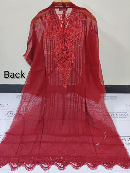 Deep Red Cutwork Silk Applique 2pc