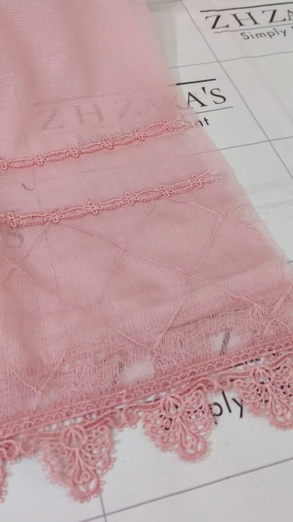 Pink Cutwork Silk Applique 2pc