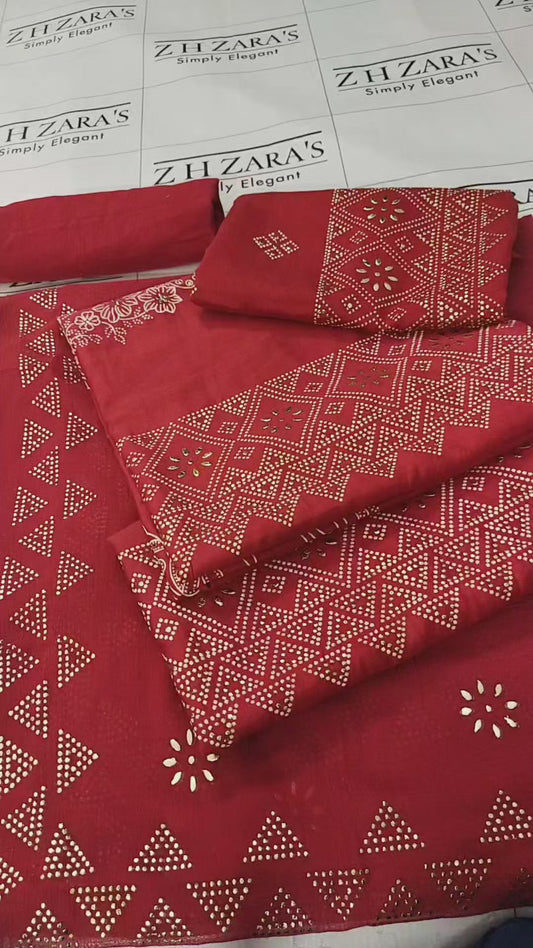 Red Mukesh 3pc