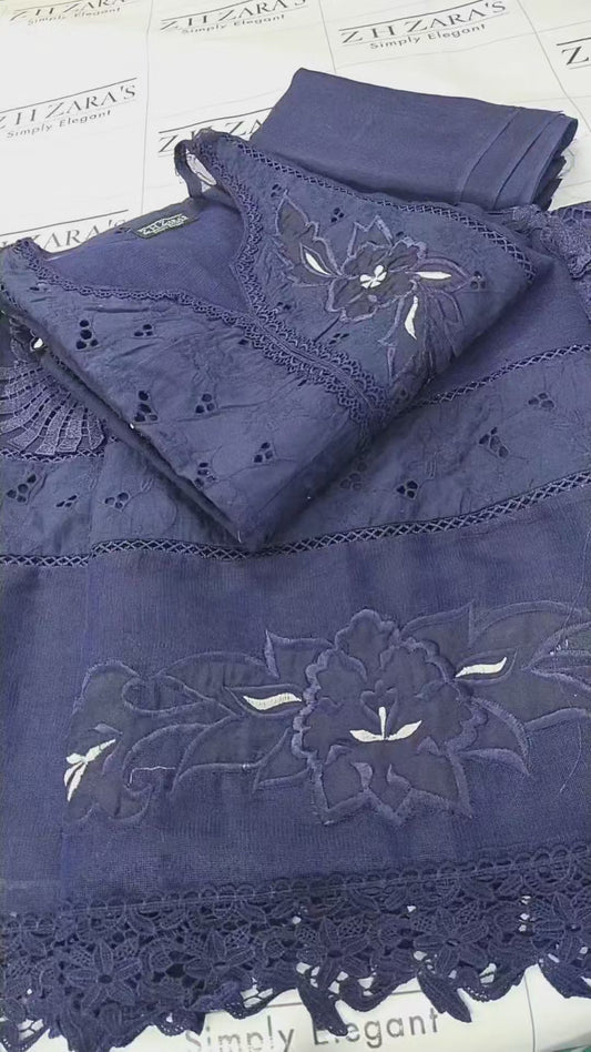 Silk applique 3pc Navy Blue