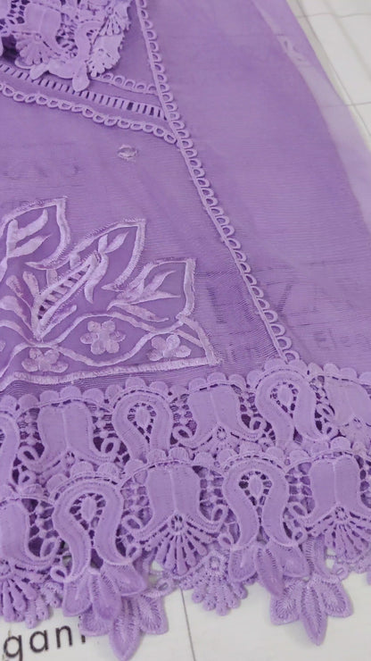 Lilac Purple Cut Panel Cutwork 3pc