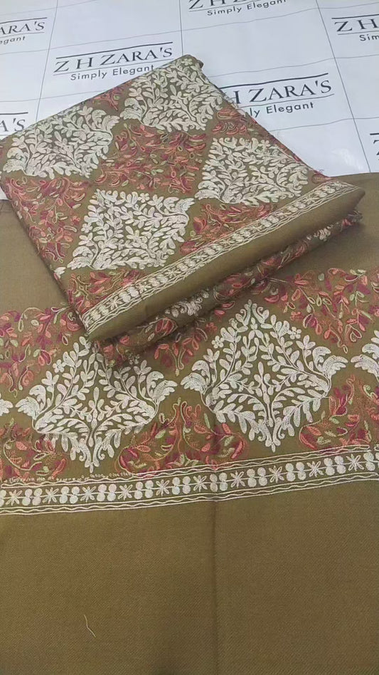 Hazel Brown Embroidered Pashmina 3pc