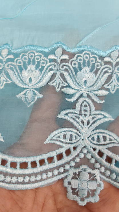 Sky Blue Lawn 3d Cutwork Daman 3pc