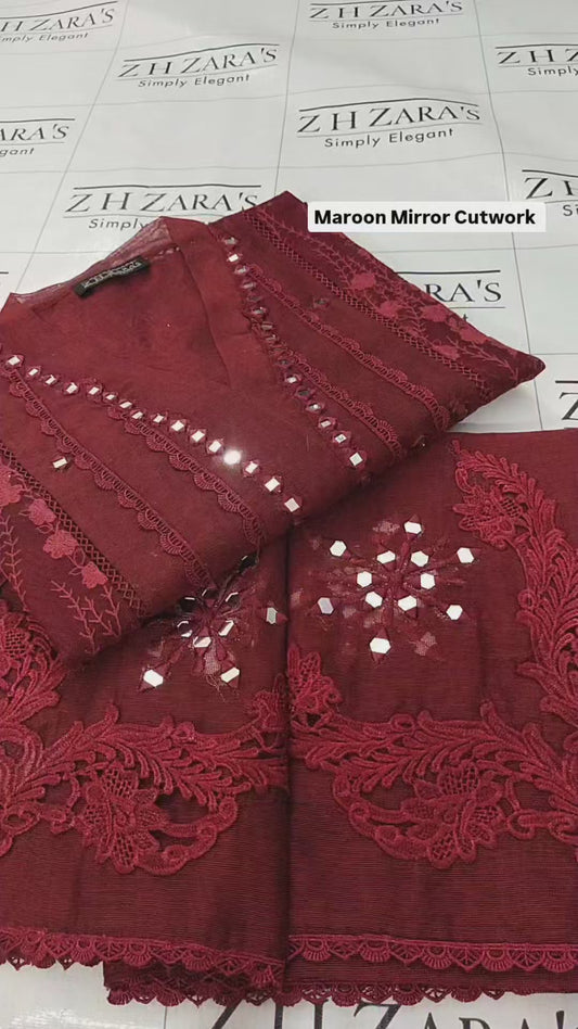 Maroon Mirror Cutwork 2pc