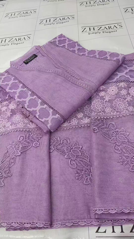 Lilac Purple Broshia Cutwork 2pc