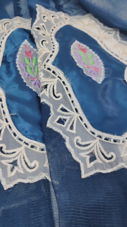 Peacock Blue Cutwork Silk Applique 2pc