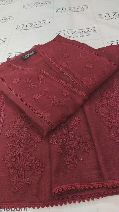 Cutwork Daman Maroon 2pc