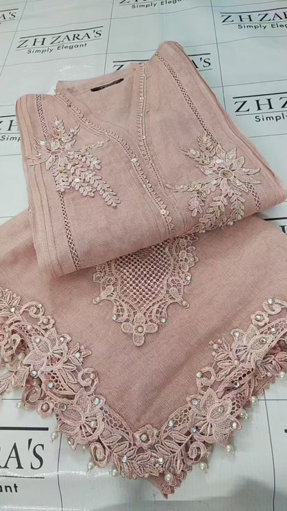 Tea Pink Cutwork Handwork 2pc