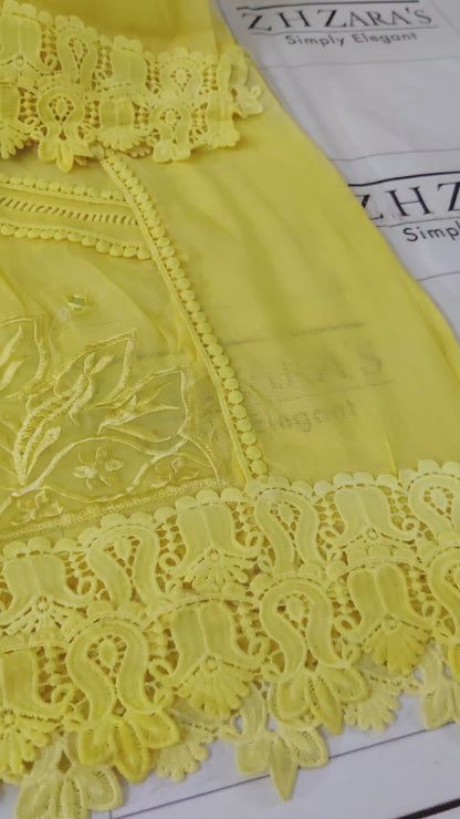 Yellow Cut Panel Cutwork 3pc