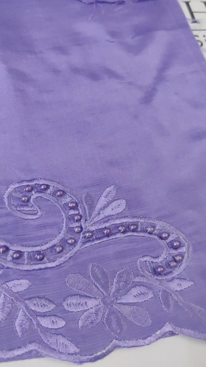 Lavender Purple Rawsilk Embroidery Cutwork 3pc