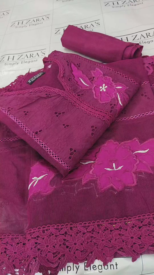 Silk applique 3pc Magenta Hotpink