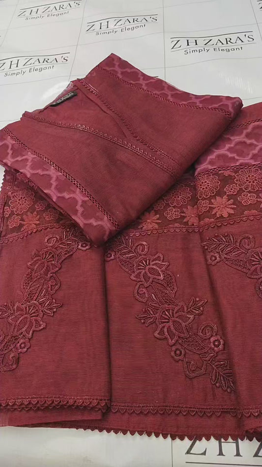 Maroon Broshia Cutwork 2pc