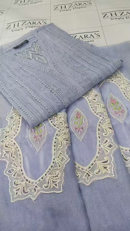 Ice Blue Cutwork Silk Applique 2pc