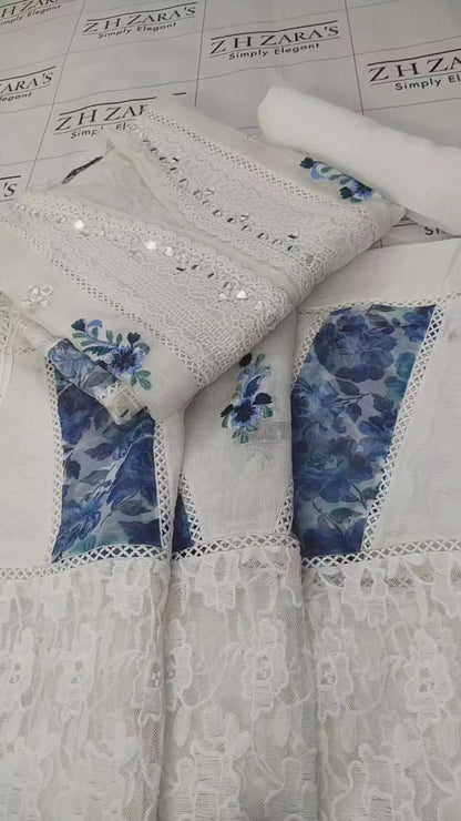 White Digital Embroidery 3pc