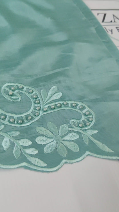 Aqua Rawsilk Embroidery Cutwork 3pc