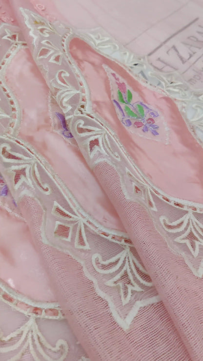 Pink Cutwork Silk Applique 2pc