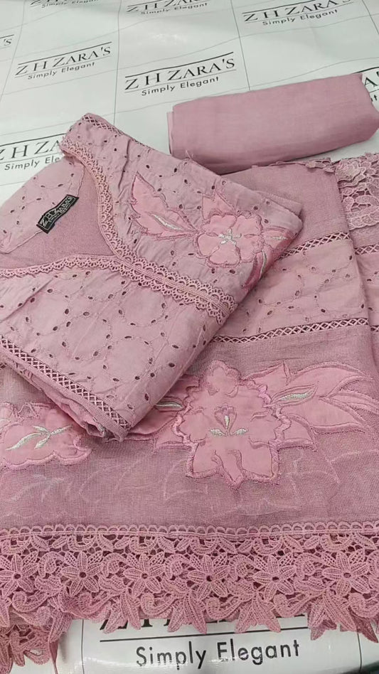 Silk applique 3pc Tea Pink