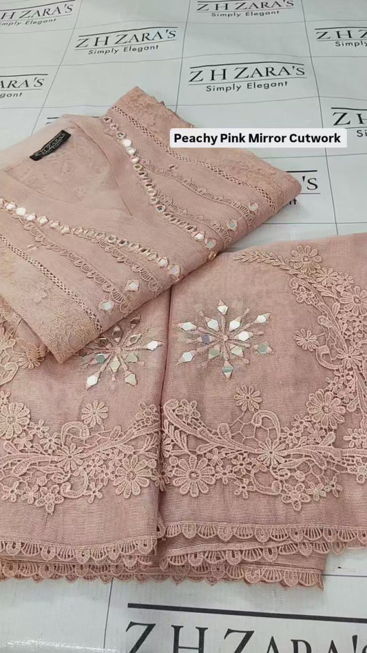 Peachy Pink Mirror Cutwork 2pc