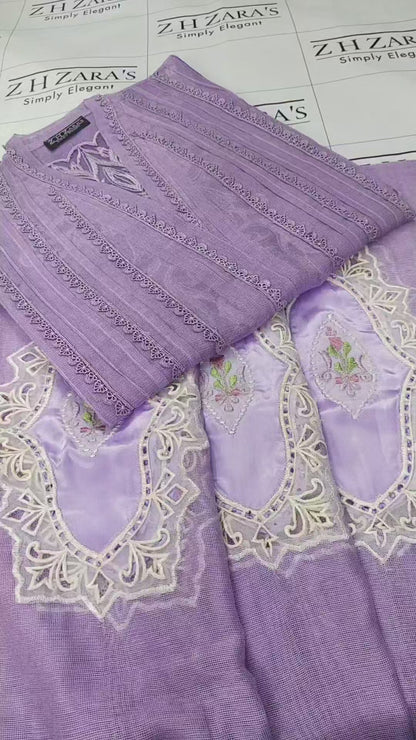 Lilac Purple Cutwork Silk Applique 2pc