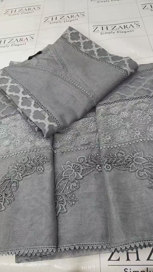 Grey Broshia Cutwork 2pc