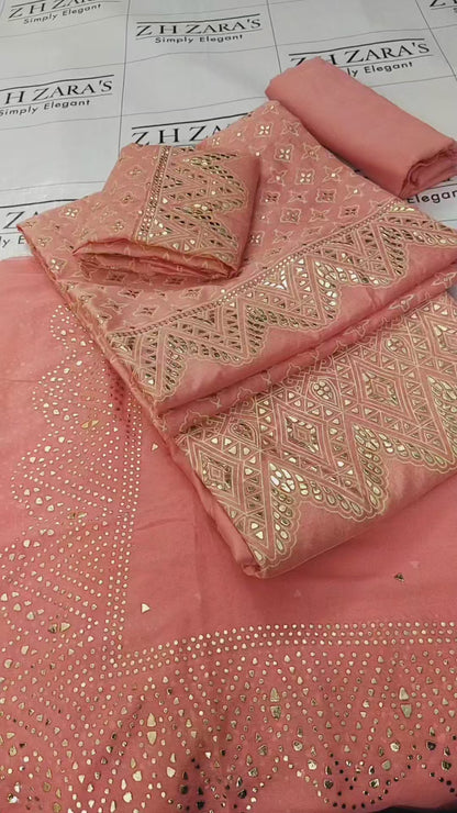 Peachy Pink Mukesh 3pc